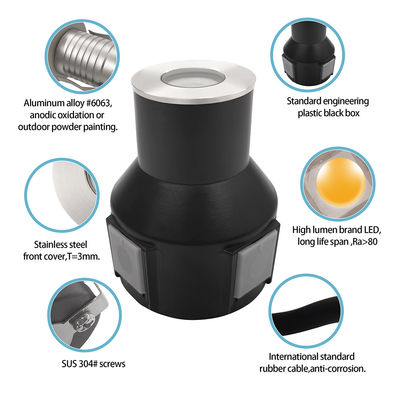 ضوء القبور الأرضية LED الفولاذ المقاوم للصدأ 316 1w 2w 3w DC 24v مع صندوق خلفي بلاستيكي لتنمية المناظر الطبيعية