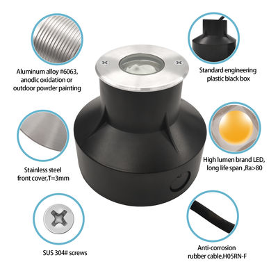 1W 3000k ضوء LED أبيض دافئ تحت الأرض IP67 مدفون في الأرض