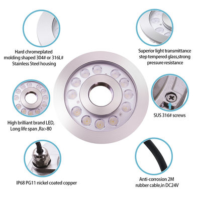 ضوء الحلقة المصدر LED IP68 24W الفولاذ المقاوم للصدأ ضوء تحت الماء