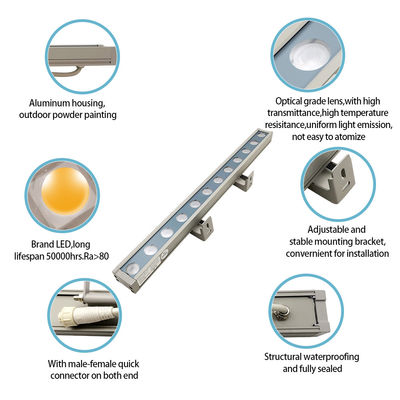 ألومنيوم لون 18W LED غسالة الحائط أضواء الطرف الخارجي مضاد للماء الضوء الخطي