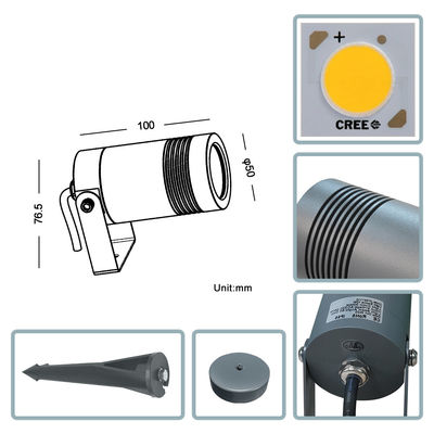 IP65 في الخارج 6W COB إضاءة الأرض زاوية قابلة للتعديل لأعلى إلى أسفل ضوء بقعة الحديقة LED Spike Light