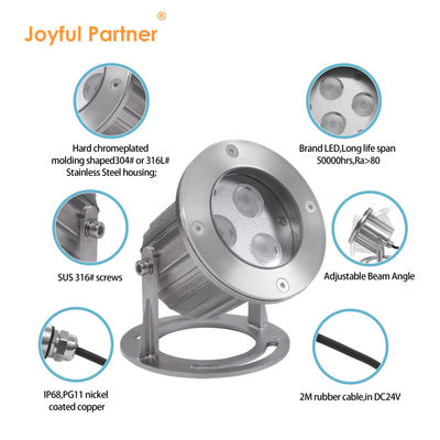 أضواء كاشفة LED تحت الماء 3x2W RGBW 4 في 1 من الفولاذ المقاوم للصدأ 316SS IP68 زاوية شعاع 60 درجة 12 فولت