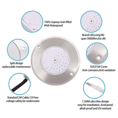 6W SMD 2835 مصابيح المسبح LED IP68 مقاوم للماء أبيض / دافئ أبيض 316 غطاء الفولاذ المقاوم للصدأ