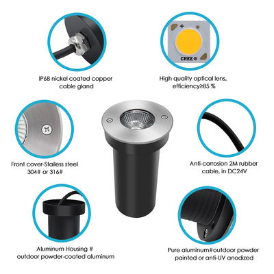 أضواء COB LED تحت الأرض 6 واط IP67 مقاومة للغبار هيكل من الألومنيوم غائر DIA85MM للفناء الخارجي