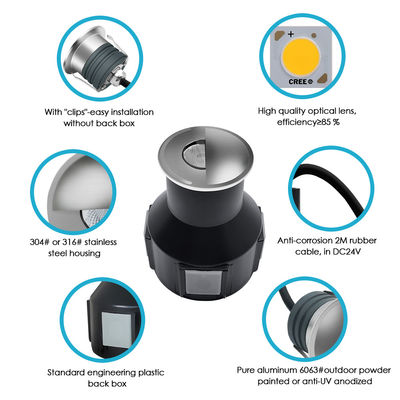 1W 2W DC 12/24V IP67 مقاوم للماء الألومنيوم غطاء الوجه الراتنج ملئ تحت الأرض أضواء تحت الأرض