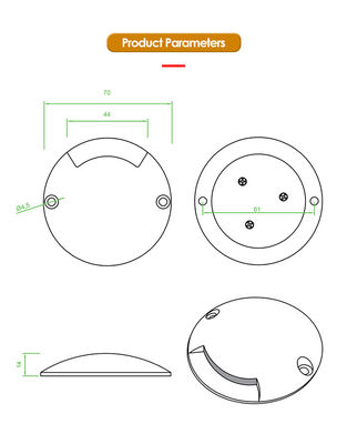 مصباح مدفون بالخطوة المنسدلة رؤية جانبية واحدة 12 24 فولت جانب إصدار DIA 70MM للممشى