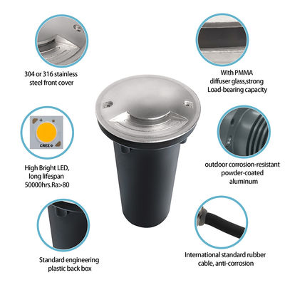 طريقتان LED IP67 مضاد للماء و مضاد للغبار Ik08 LED الفولاذ المقاوم للصدأ الضوء تحت الأرض