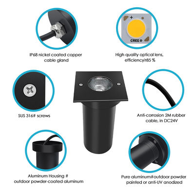 COB LED 6W 12V / 24V أضواء تحت الأرض مضادة للوهج IP67 مقاومة للماء في الهواء الطلق مربع / مستديرة الألومنيوم