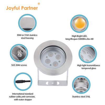الفولاذ المقاوم للصدأ LED الضوء تحت الماء IP68 DC12V 24W أبيض دافئ 3000K للنافورة