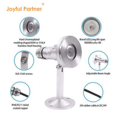 ضوء LED تحت الماء IK07 مقاوم للماء 1 * 2W LED DC24V DMX RGBW 6W للنافورة