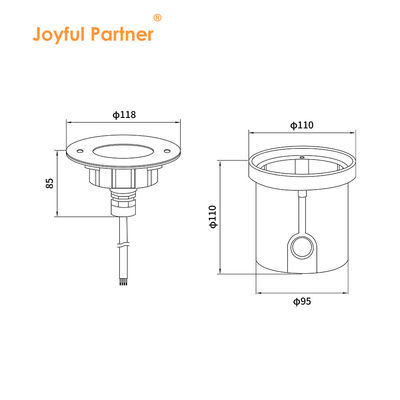 DIA 118mm IP68 304 الفولاذ المقاوم للصدأ الدافئ الأبيض تحت الماء ضوء LED 3W DC24v مع غطاء تركيب بلاستيكي