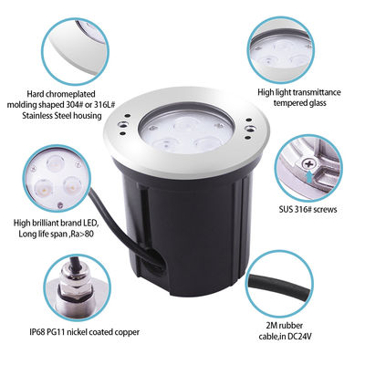 ضوء LED تحت الماء 3W DIA118MM IP68 316 الفولاذ المقاوم للصدأ أبيض دافئ DC24V مع غطاء تركيب بلاستيكي