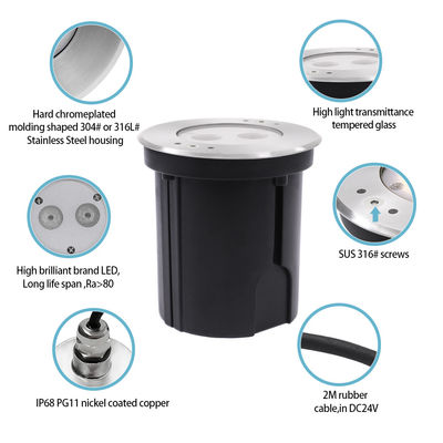 مضاد للماء تحت الماء أدى الضوء الفولاذ المقاوم للصدأ 316 DC24V IP68 RGBW 4in1 مع عدسة غير متماثلة