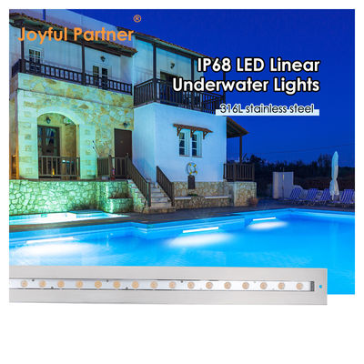 IP68 تحت الماء الخطي الضوء الفولاذ المقاوم للصدأ 316 24W LED DALI قابل للتخفيف مع غطاء تركيب بلاستيكي