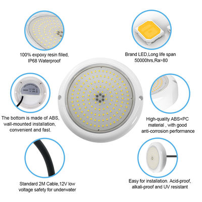 ضوء حمام سباحة بركة IP68 تغيير اللون AC12v الراتنج المملوء سطح RGB مسطح مثبت 180mm Dia