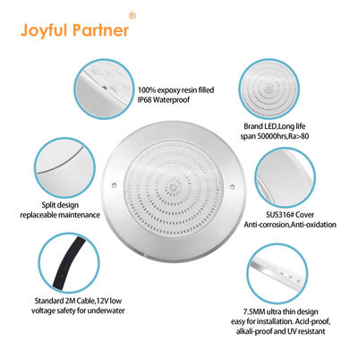 أضواء حمام سباحة تحت الماء 316 الفولاذ المقاوم للصدأ 18W 25W Smd2835 الراتنج رقيق للغاية مليئة Rgb أبيض دافئ