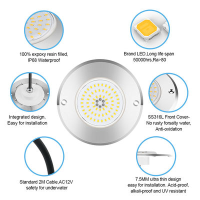 RGB Ultra Slim IP68 إضاءة حمام السباحة LED SS316 الإسكان المتكامل SMD2835 6W