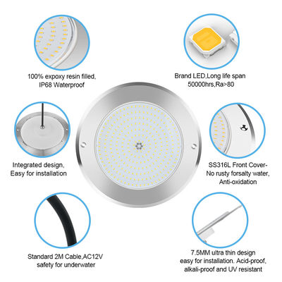 SUS316 غطاء مثبت IP68 DC12V 3000K تحت الماء LED SPA ضوء بركة