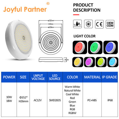 إضاءة حمام سباحة IP68 PAR56 المصابيح اللون الأبيض 10W SMD2835 135Pcs الراتنج إيبوكسي