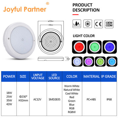 DMX أضواء حمام سباحة IP68 18W AC12V التحكم عن بعد مضاد للماء PC PAR56 ضوء أبيض