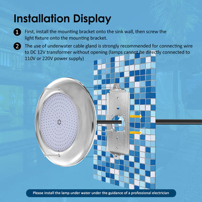 مصابيح حمام LED IP68 12VAC SMD LED مادة الفولاذ المقاوم للصدأ DIA260MM للمسبحات