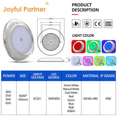 حمام سباحة ضوء 18واط 35واط الراتنج مليء AC12V SS316L + ABS DIA280mm لمسبح الخرسانة