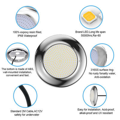 LED PAR56 ضوء حمام 18W-35W IP68 مقاوم للماء AC12V الفولاذ المقاوم للصدأ
