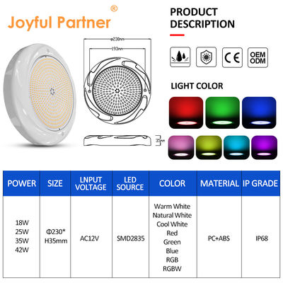 35 واط إضاءة حمام سباحة LED للحمام الخرساني SPA 230 * 35mm ABS المواد AC12V RGB RGBW