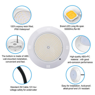 الراتنج الايبوكسي المملوء بالبركة تحت الماء الضوء الحائط المثبت ABS بيت IP68 AC12V 18W Dia 260mm