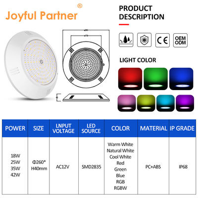 الراتنج الايبوكسي المملوء بالبركة تحت الماء الضوء الحائط المثبت ABS بيت IP68 AC12V 18W Dia 260mm