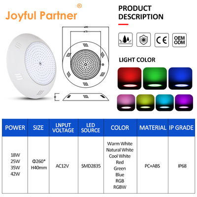 ضوء تحت الماء IP68 مثبت على الحائط التحكم عن بعد متعدد الألوان سباحة LED حوض سباحة ضوء ABS