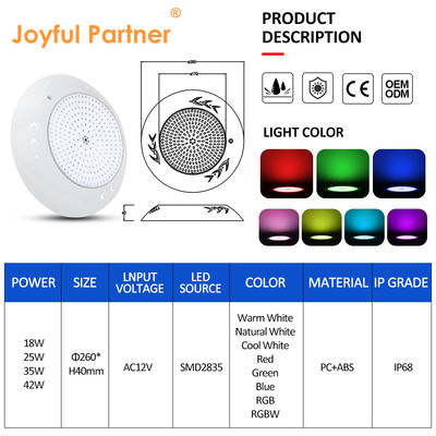 IP68 مضادات للماء RGB أضواء حمام السباحة SMD 2835 25W أبيض دافئ للزخرفة المناظر الطبيعية