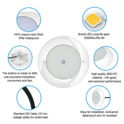 CE / RoHS / FCC / IP68 الراتنج المملوءة LED السباحة مصابيح النافورة SMD 2835 AC 12V 25W الدافئة البيضاء