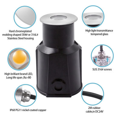 ضوء غاطس تحت الماء DC12V/24V 3W RGB LED من الفولاذ المقاوم للصدأ 316 مع CE RoHS IP68