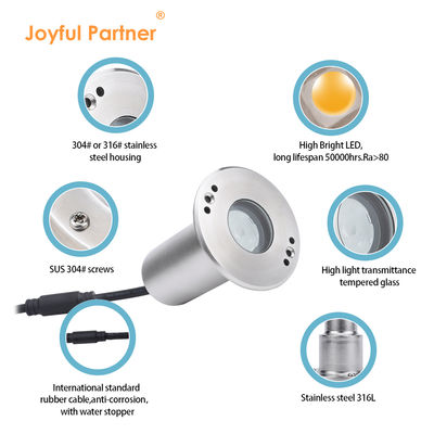 LED Mini Waterproof Recessed Marker 1W 12V DC 8° زاوية شعاع ضيقة IP68 الإضاءة الخارجية