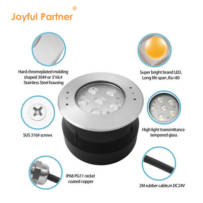 ضوء مسبح خارجي DC24V 12W RGB زجاج شفاف 316 ستانلس ستيل IP68 لمشاريع الصيانة