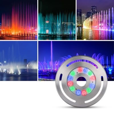 ضوء نافورة LED قابلة للتخفيف LED RGB زجاج معتدل DC12V24V 12x3W RGB3in1 للتطبيق في الحديقة