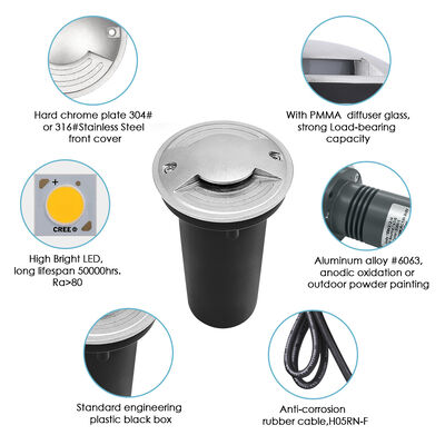 RGB LED Deck Light Garden IP67 1W 2W 3W DC12V 24V مواد الألومنيوم المصبوب المضغوط 316 غطاء الفولاذ المقاوم للصدأ