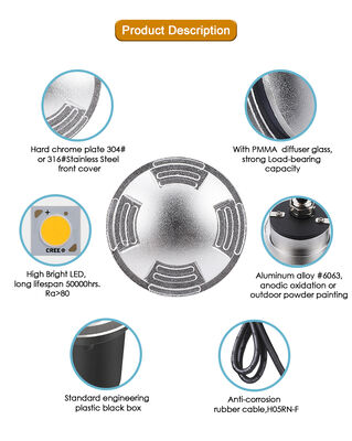 ضوء أرضي مدفون من الفولاذ المقاوم للصدأ مقاوم للماء، رؤية جانبية مزدوجة، قطر 55 مم، غطاء SS316، معتمد من CE و ROHS، للممرات