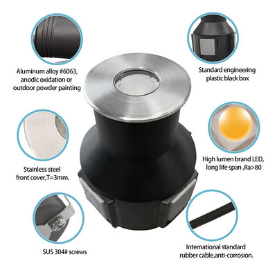 مصباح LED تحت الأرض مضاد للماء 3000K DIA55MM نوع 24V DC IP67 مع الزجاج المتجمد