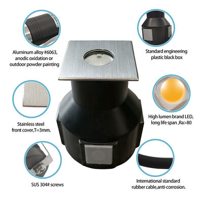 Recessed Underground Light Waterproof 3000K 55*55MM 24V DC IP67  SS316L Square Shape With Frosted Glass