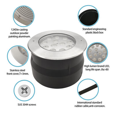 IP67 LED Underground Light 12W 24W 36W DIA185MM RGB3in1 3000K أبيض دافئ لمتنزه الحديقة بلازا