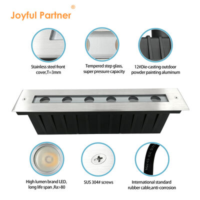 مصباح LED خطي تحت الأرض 12W DMX512 الفولاذ المقاوم للصدأ الغطاء الأمامي الأرضية مدفونة
