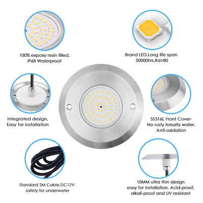 مصباح LED PAR56 LED لحمام السباحة 6 واط SMD2835 الأبعاد 110*34 مم 20 قطعة/الكرتون DC12V ستانلس ستيل 316 مع ABS
