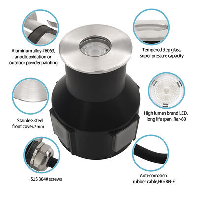 أضواء خارجية مدفونة في الأرض DC24V سائق مدمج DIA55MM 3W 3000K IP67 لتطبيق مسار الحديقة