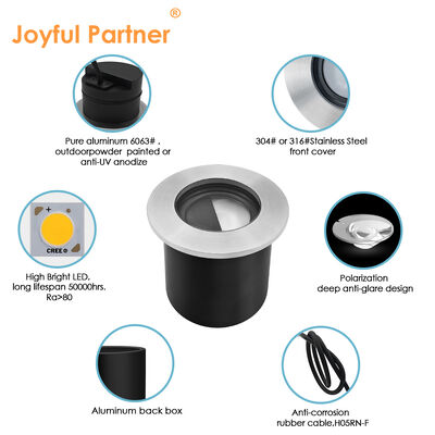 مصابيح LED تحت الأرض بتصميم عميق مضاد للتوهج، هيكل من الألومنيوم النقي 6063# بقوة 4 واط، أبيض دافئ