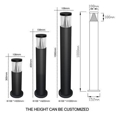 مصباح حديقة LED بجهد متردد 220 فولت وجهد مستمر 24 فولت، LED من نوع Bridgelux، درجة حرارة لون 3000 كلفن، قطر 108 مم، ألومنيوم مطلي بمسحوق عالي الجودة للاستخدام الخارجي