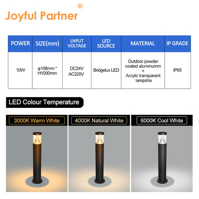 LED Bollard Light AC220V DC24V Cylindrical Shape Bridgelux LED 3000K DIA108MM Premium Aluminum For Lawn Pathway