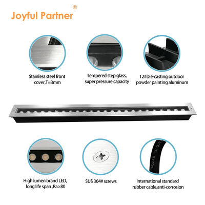 ضوء LED خطي تحت الأرض 12W 24W 48W DC24V 1000MM 1 متر من الفولاذ المقاوم للصدأ