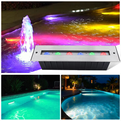 إضاءة خطية LED تحت الماء IP68 DC24V 6W 12W مستطيلة مدفونة بطول 328 مم مع زجاج مقوى 8 مم